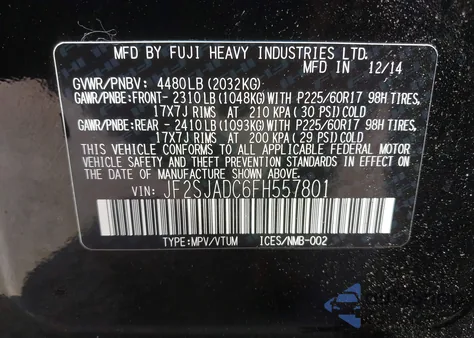 2015 Subaru Forester 2.5I Premium из США, поврежденный, VIN JF2SJADC6FH557801